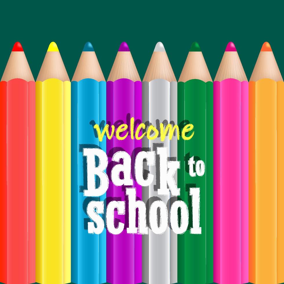 Welcome back to school poster with pencils on the green background. Graphic design. vector