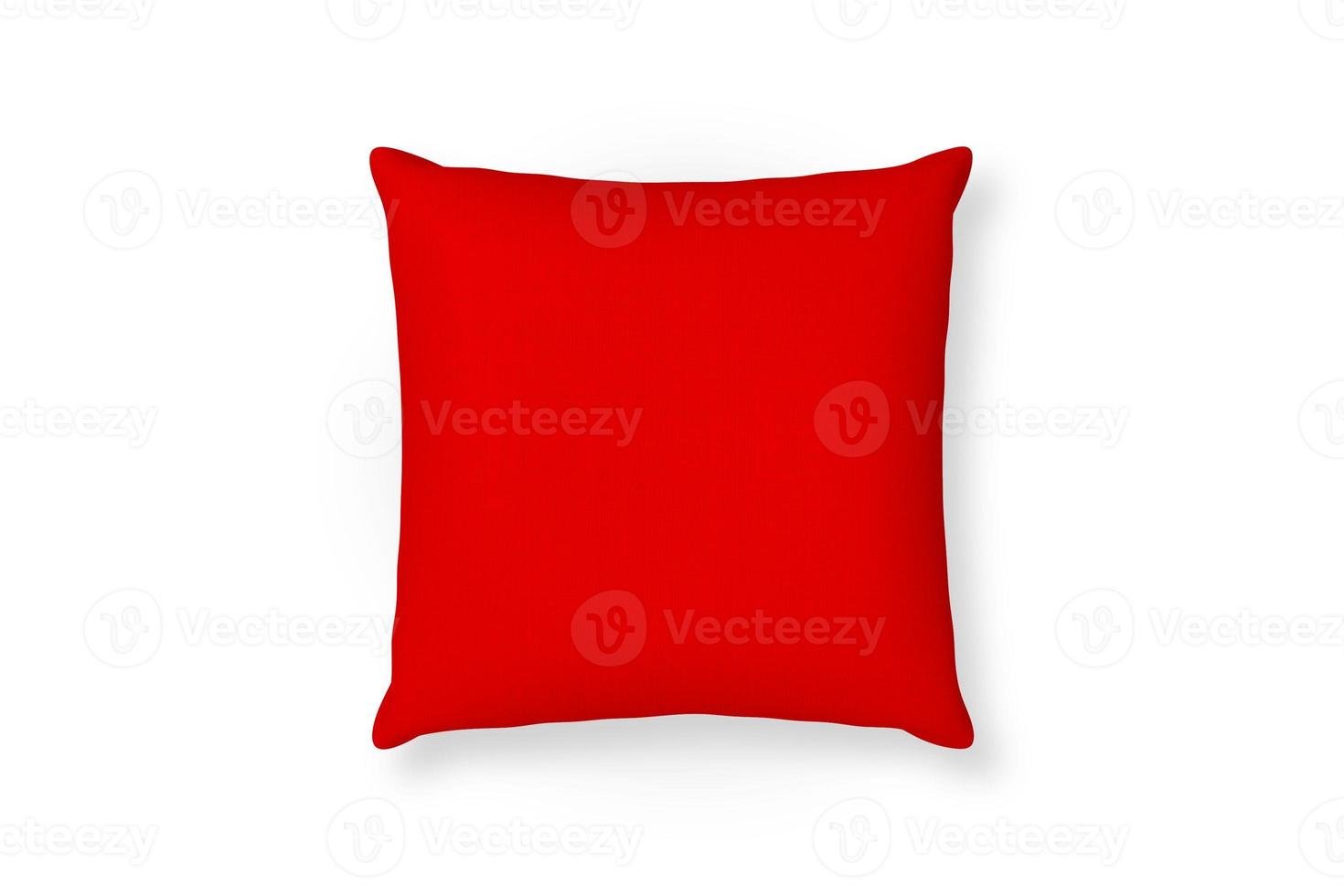 Canvas pillow mockup. Red blank cushion isolated background. Top view photo