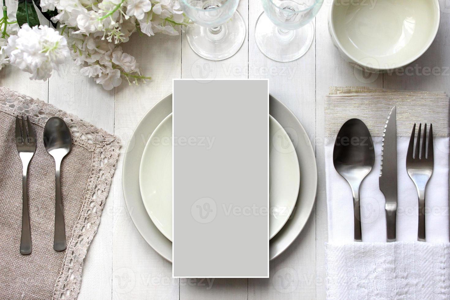 Table card mockup, menu mockup.  Vintage fashion photography. photo