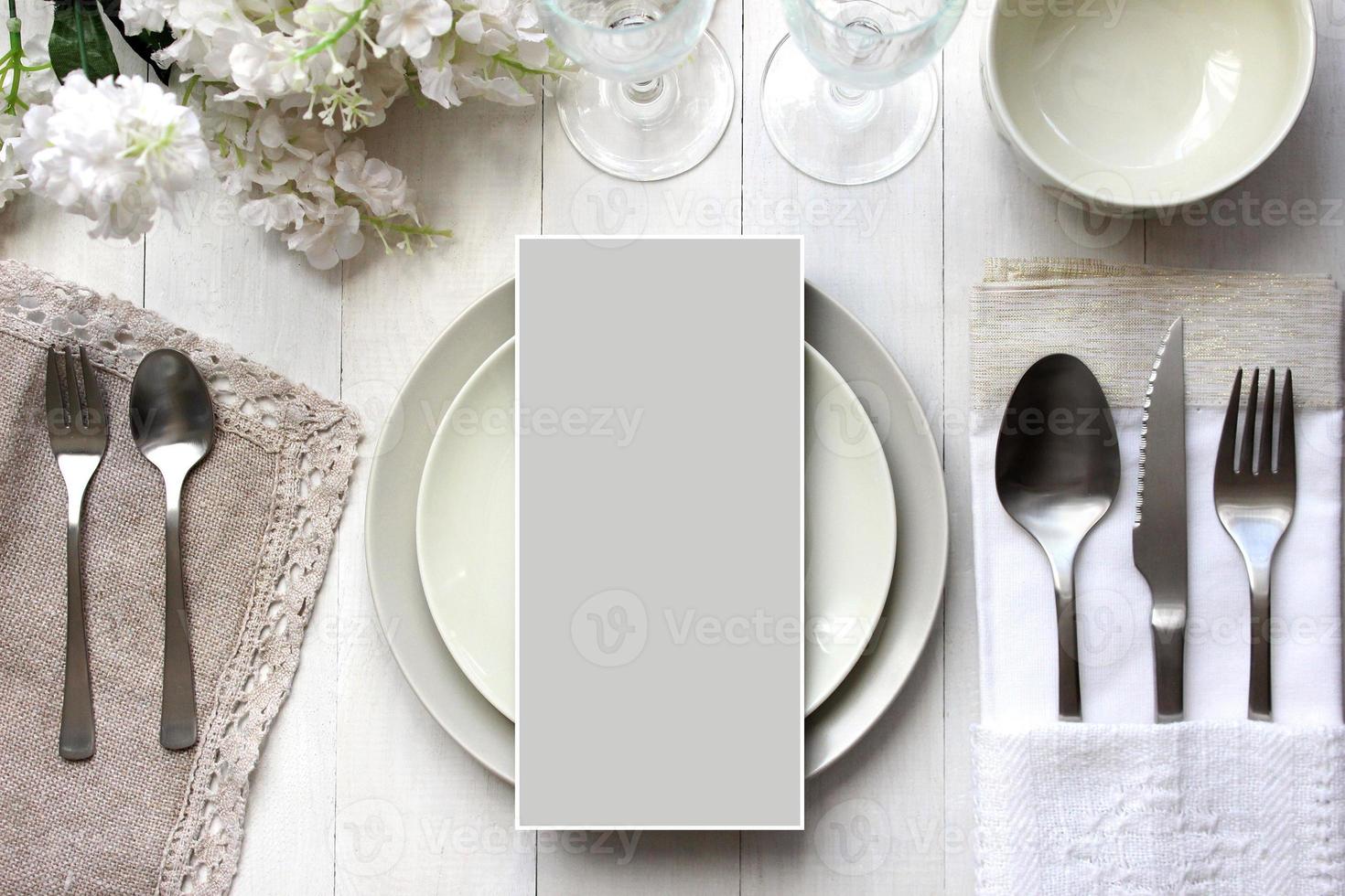 Table card mockup, menu mockup.  Vintage fashion photography. photo