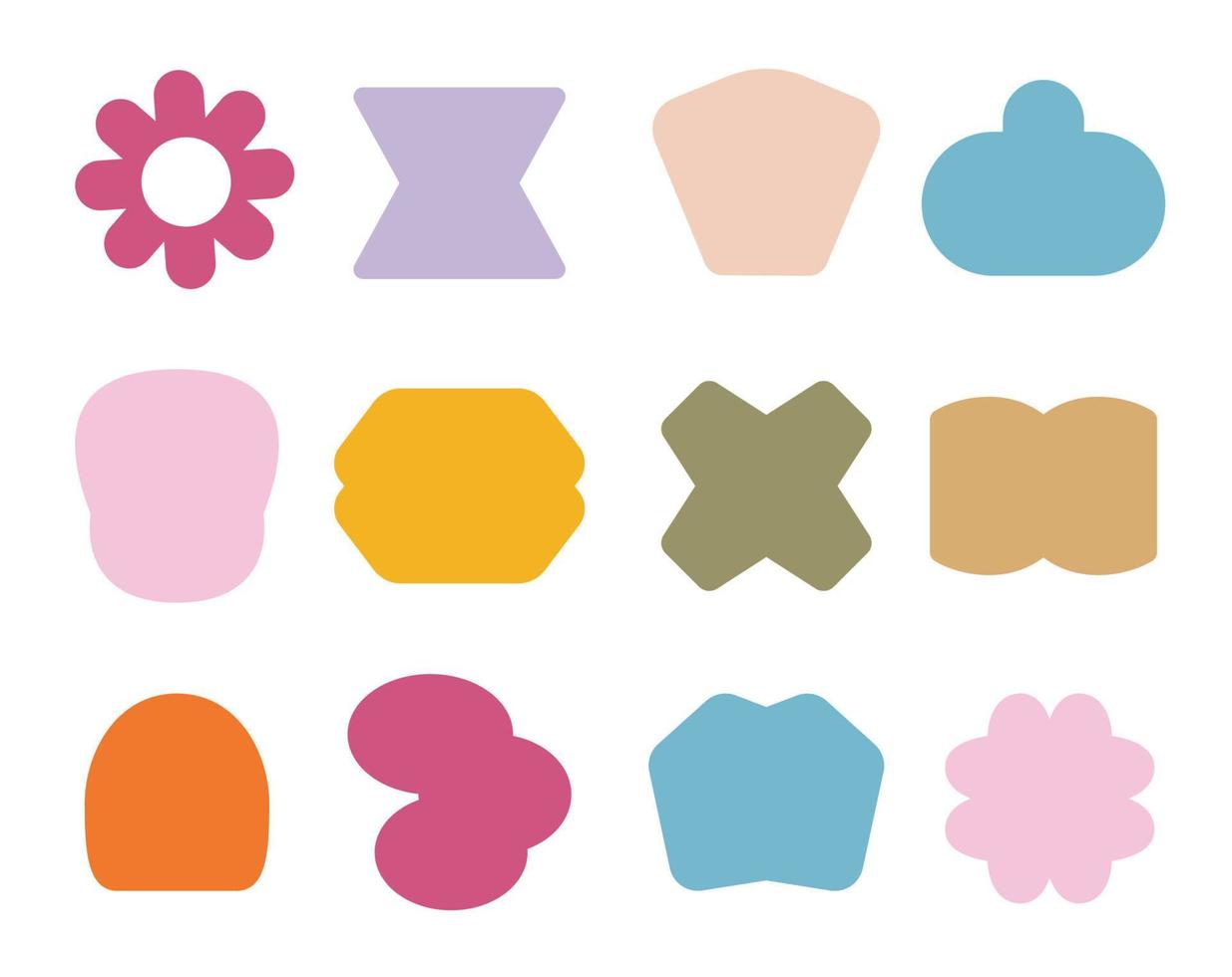 Line Art chunky Hippie Retro hippie Abstract shape stickers, psychedelic groovy set bundle elements. Cute vintage icons Sticker Label in 70s, 80s, 90s style. Flat illustration, design templates. vector
