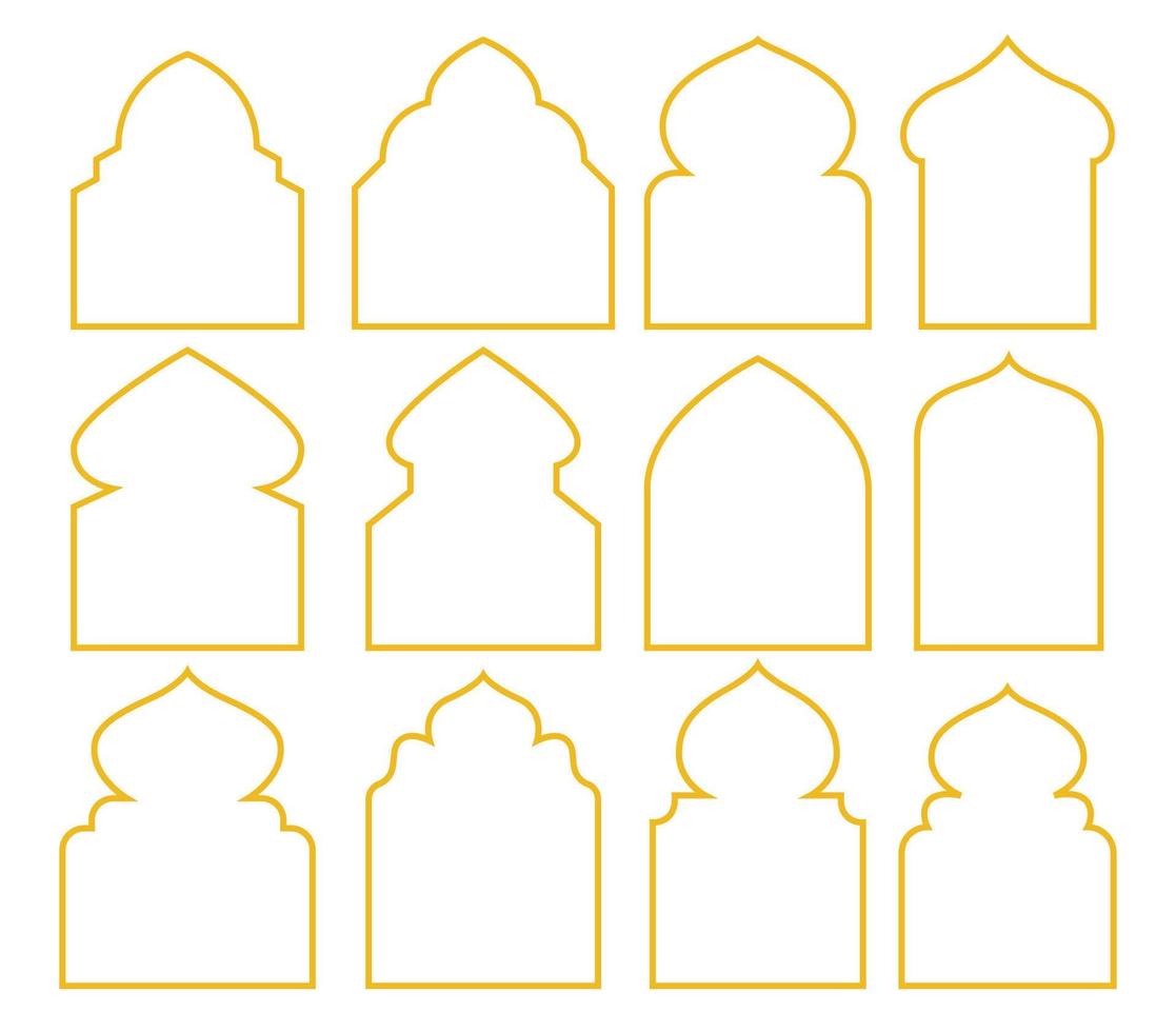 Vintage Set of gold Islamic Frame icons element collections. Border of Mosque, suitable for banner, flyer or poster Ramadan, hajj or adha vector