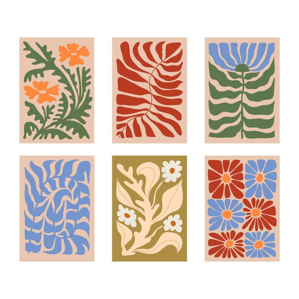 Vintage Set of Tropic Flower Blocks, Foliage Collection with colorful floral Botanical bundle Elements. Nature of plants. Groovy 90s Retro psychedelic Style, suitable for wedding invitation art poster vector