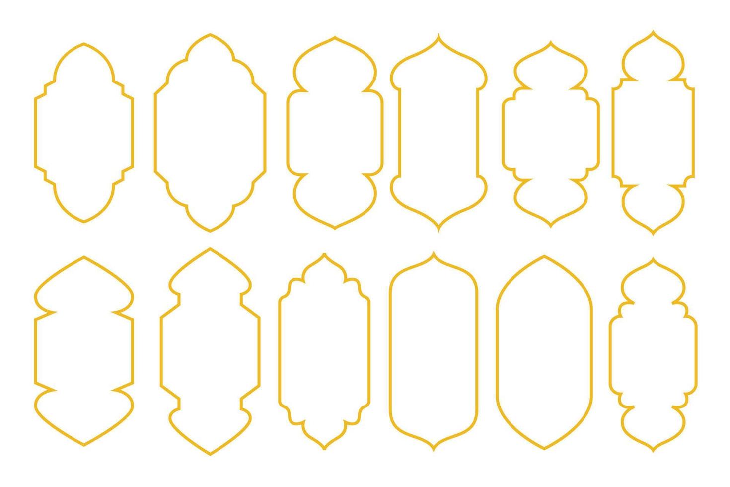 Vintage Set of gold Islamic Frame icons element collections. Border of Mosque, suitable for banner, flyer or poster Ramadan, hajj or adha vector