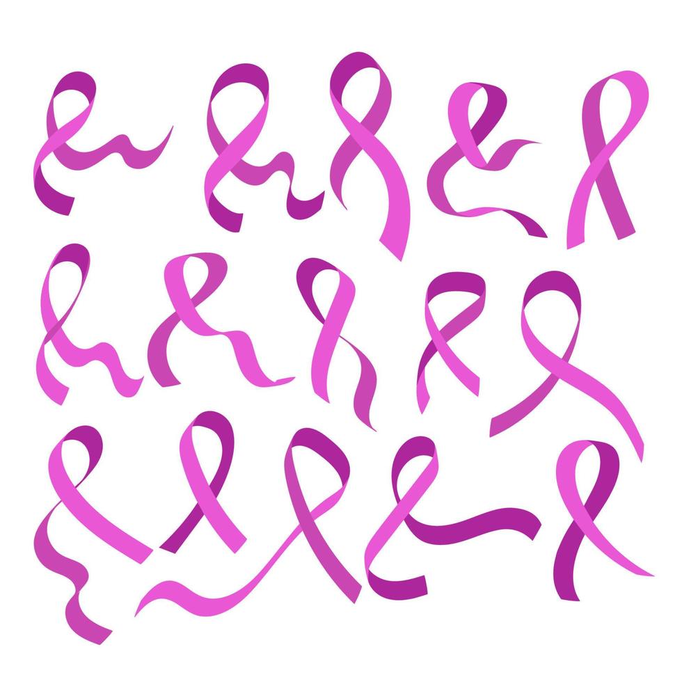 Set of cute Pink ribbon icons element collections, Collection of breast cancer elements for strong woman, suitable for print, sticker and label vector