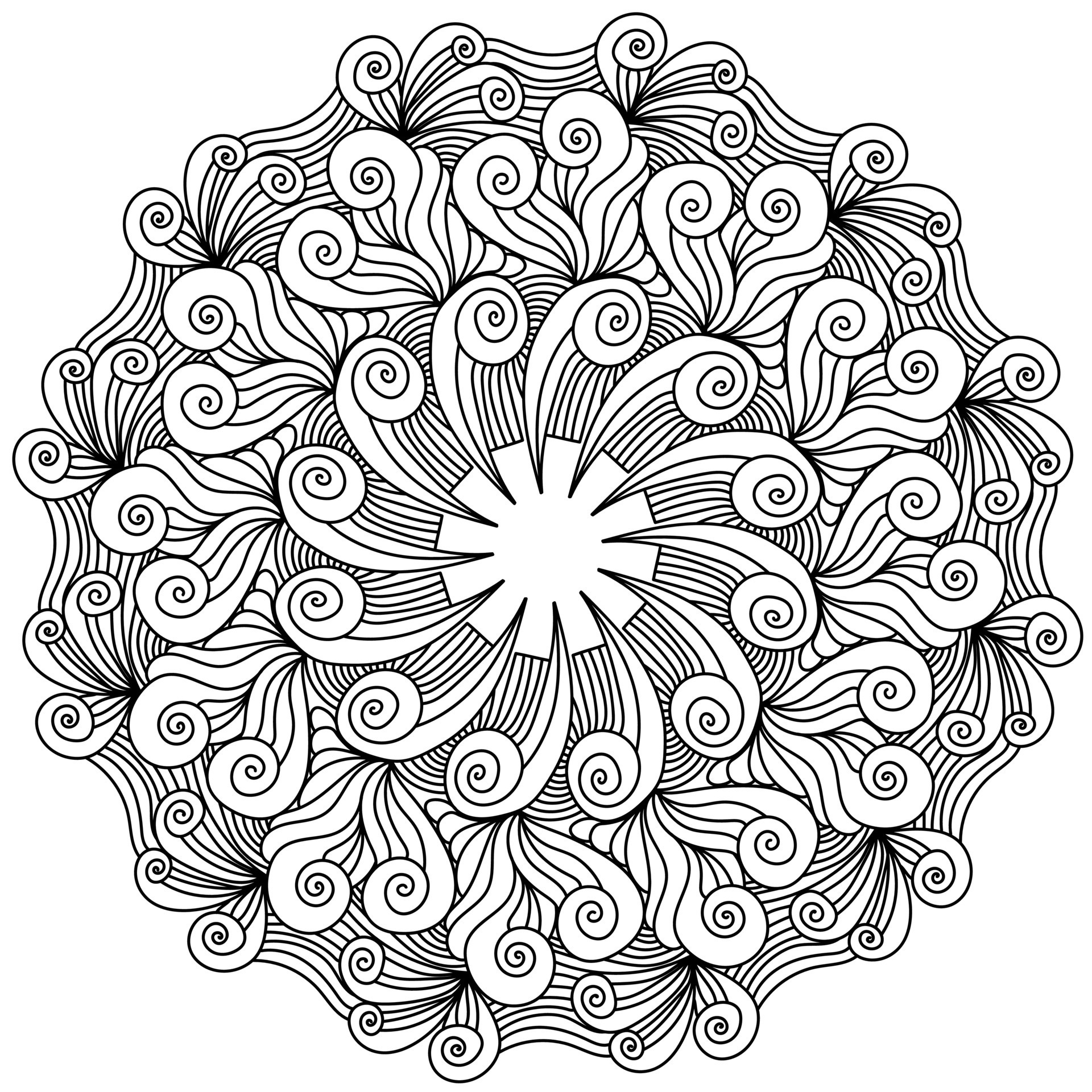 Ornate zen mandala with many spiral curls and tangles doodle Ornate zen mandala with many spiral curls and tangles doodle
