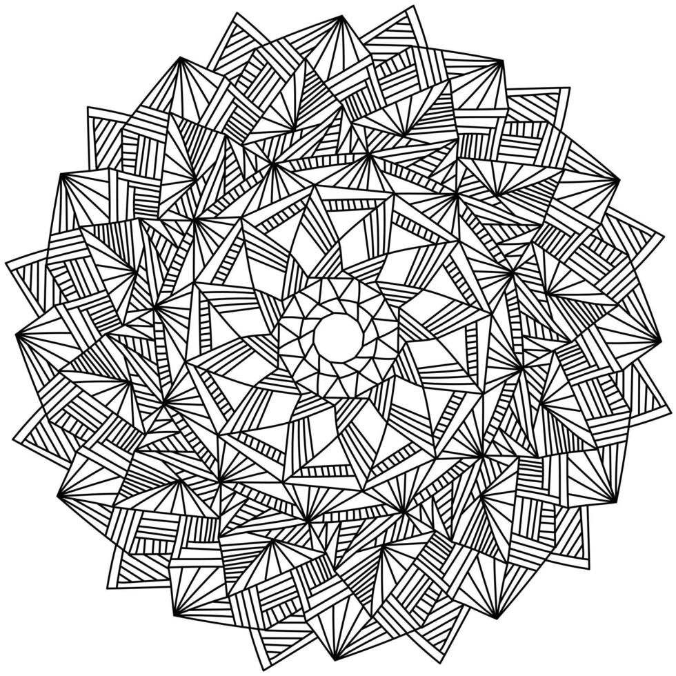 página del libro de colorear antiestrés para adultos, mandala zen de  contorno con rayas y triángulos simétricos, marco de fideos con patrones  9214315 Vector en Vecteezy
