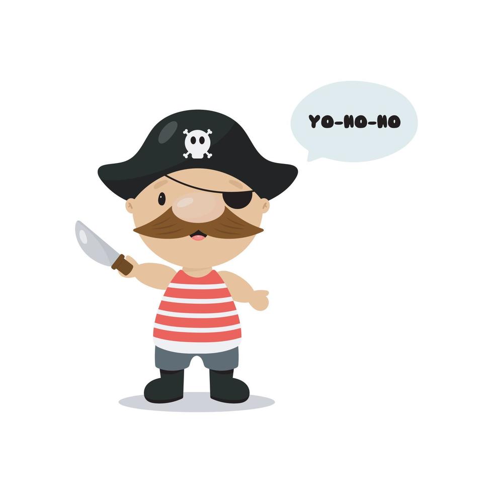 ilustración vectorial con pirata. estilo de dibujos animados Aislado en un fondo blanco. bueno para tarjetas de cumpleaños, invitaciones, pegatinas, impresiones, etc. vector