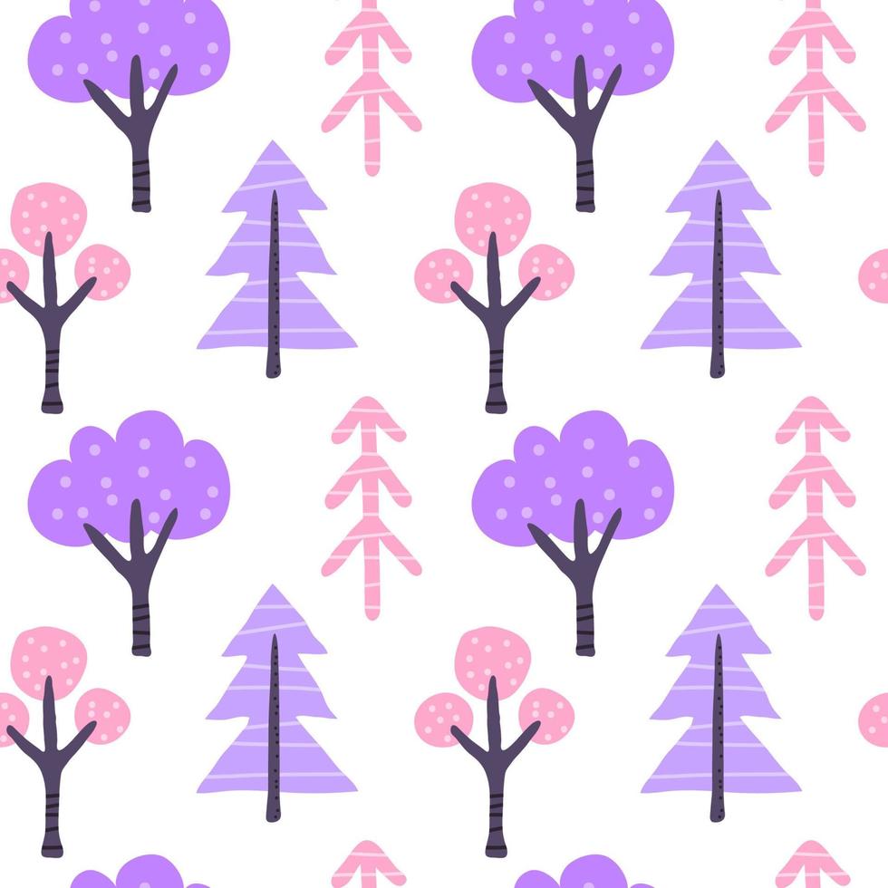 Cute seamless pattern with doodle trees in Scandinavian style. Perfect for kids design. vector