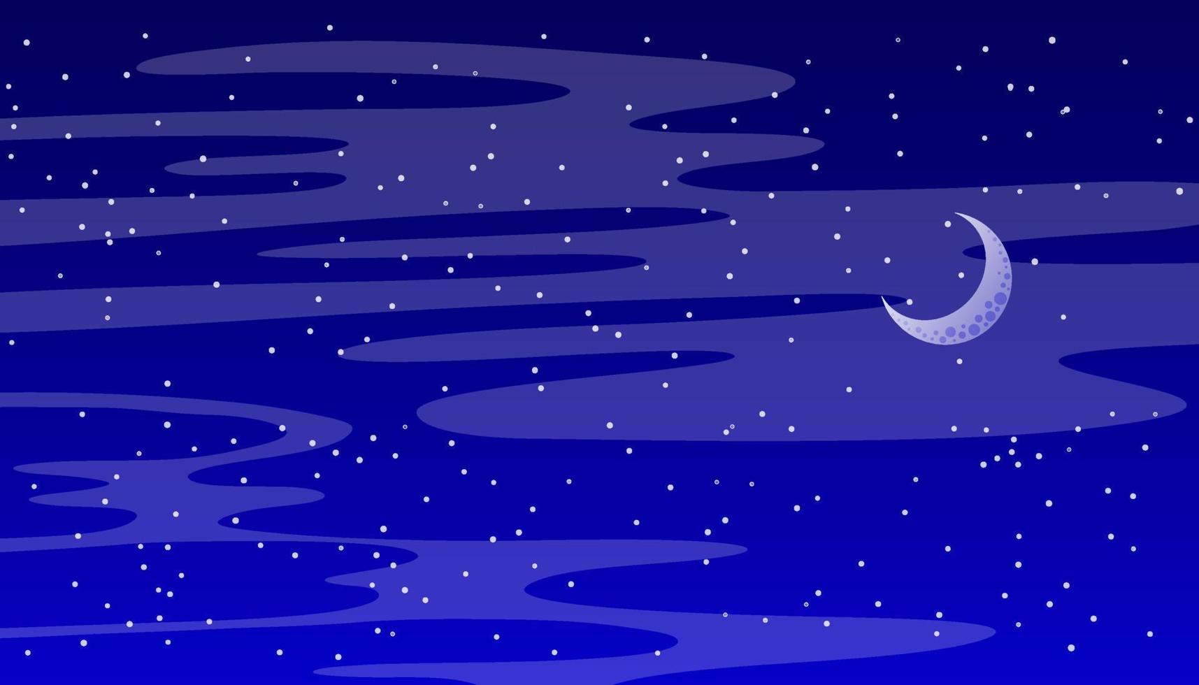 fondo de cielo azul nocturno con estrellas, nubes y luna. vector