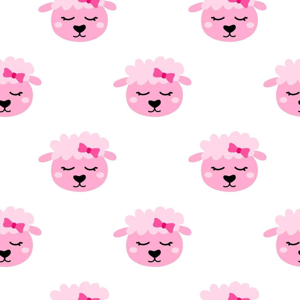 Seamless pattern with doodle pink sheep faces. vector