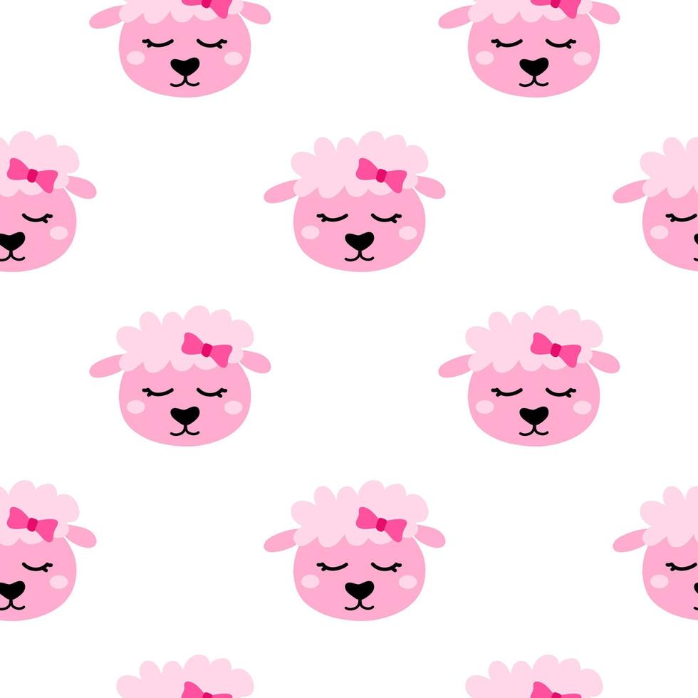 Seamless pattern with doodle pink sheep faces. vector