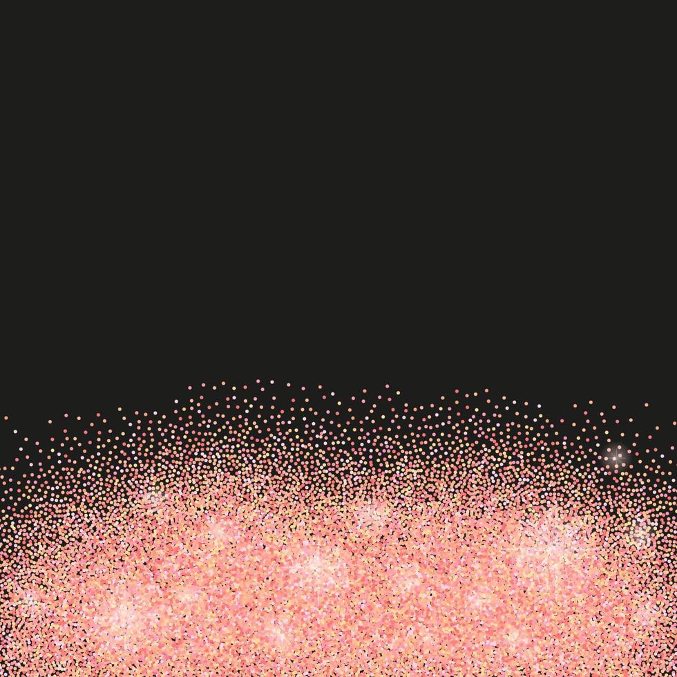 Black background with rose gold glitter sparkles or confetti and space for text. vector