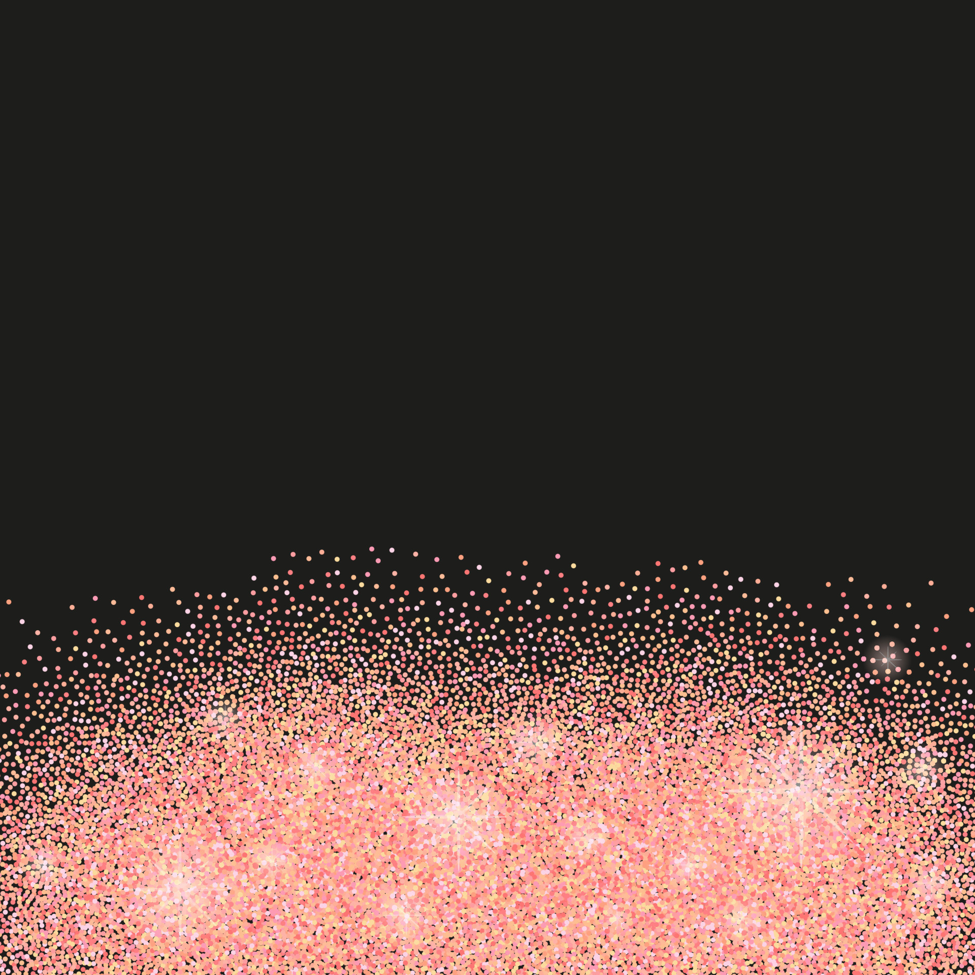 Black background with rose gold glitter sparkles or confetti and space