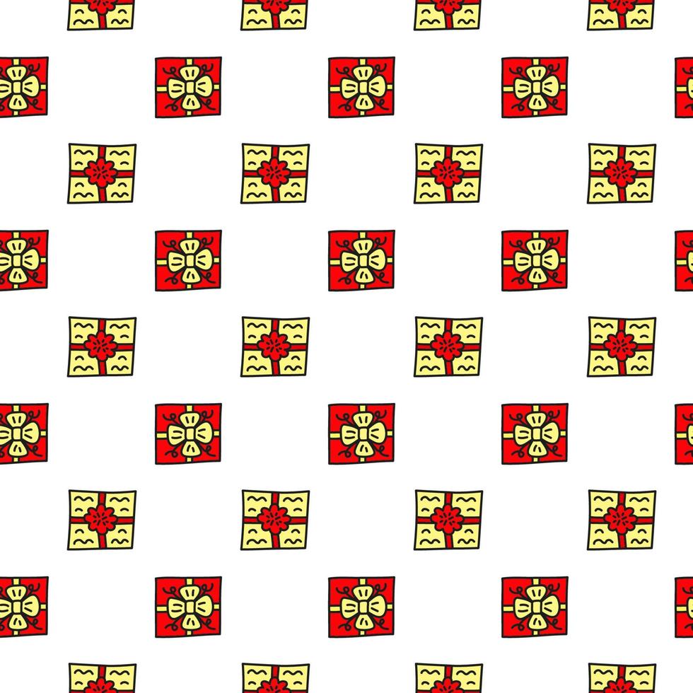 Seamless pattern with doodle colored present boxes. vector