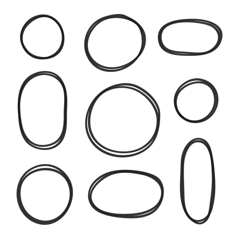 Set of hand drawn black sketched round frames isolated on white background. vector