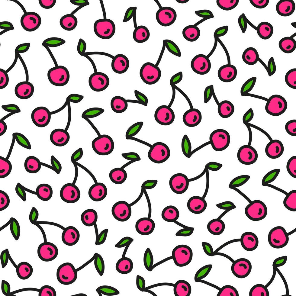 Simple seamless pattern with doodle colored cherries. vector