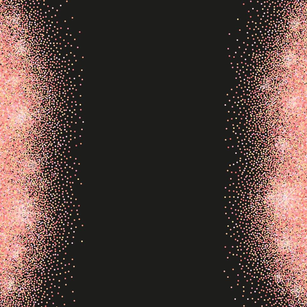 Black background with rose gold glitter sparkles or confetti and space for text. vector