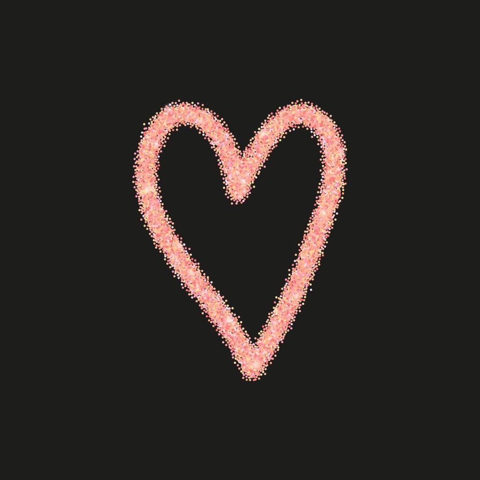 Rose gold glitter heart isolated on black background. vector