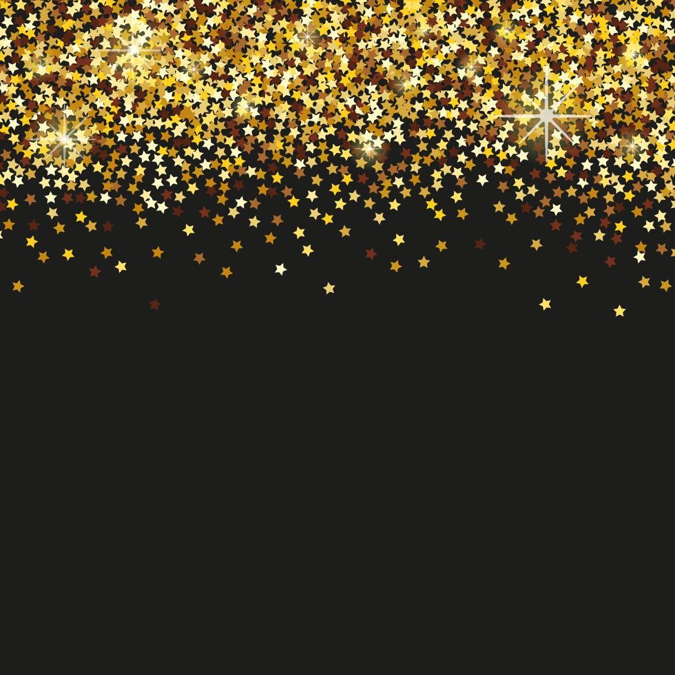 Black background with golden star confetti and space for text. vector