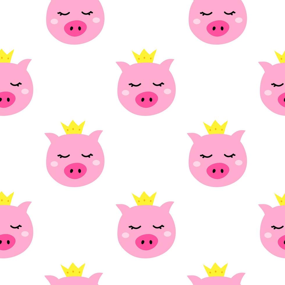 Seamless pattern with doodle pink piggy faces. vector