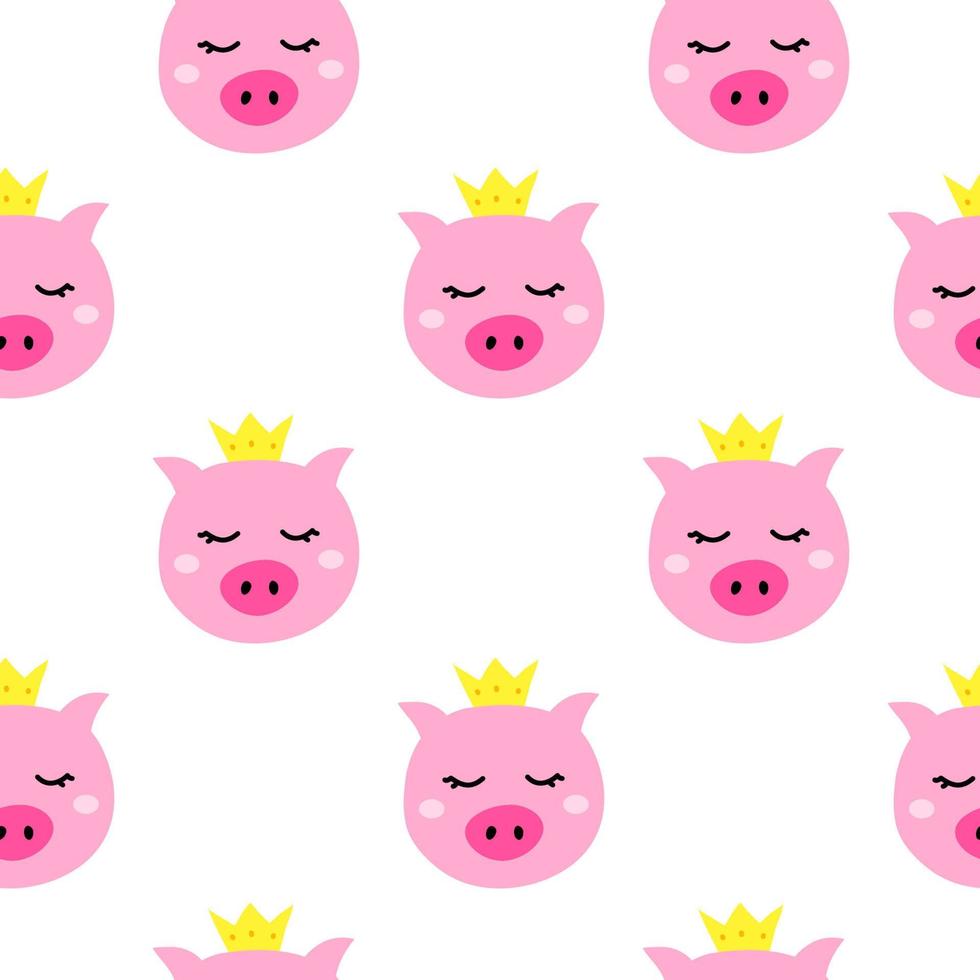 Seamless pattern with doodle pink piggy faces. vector