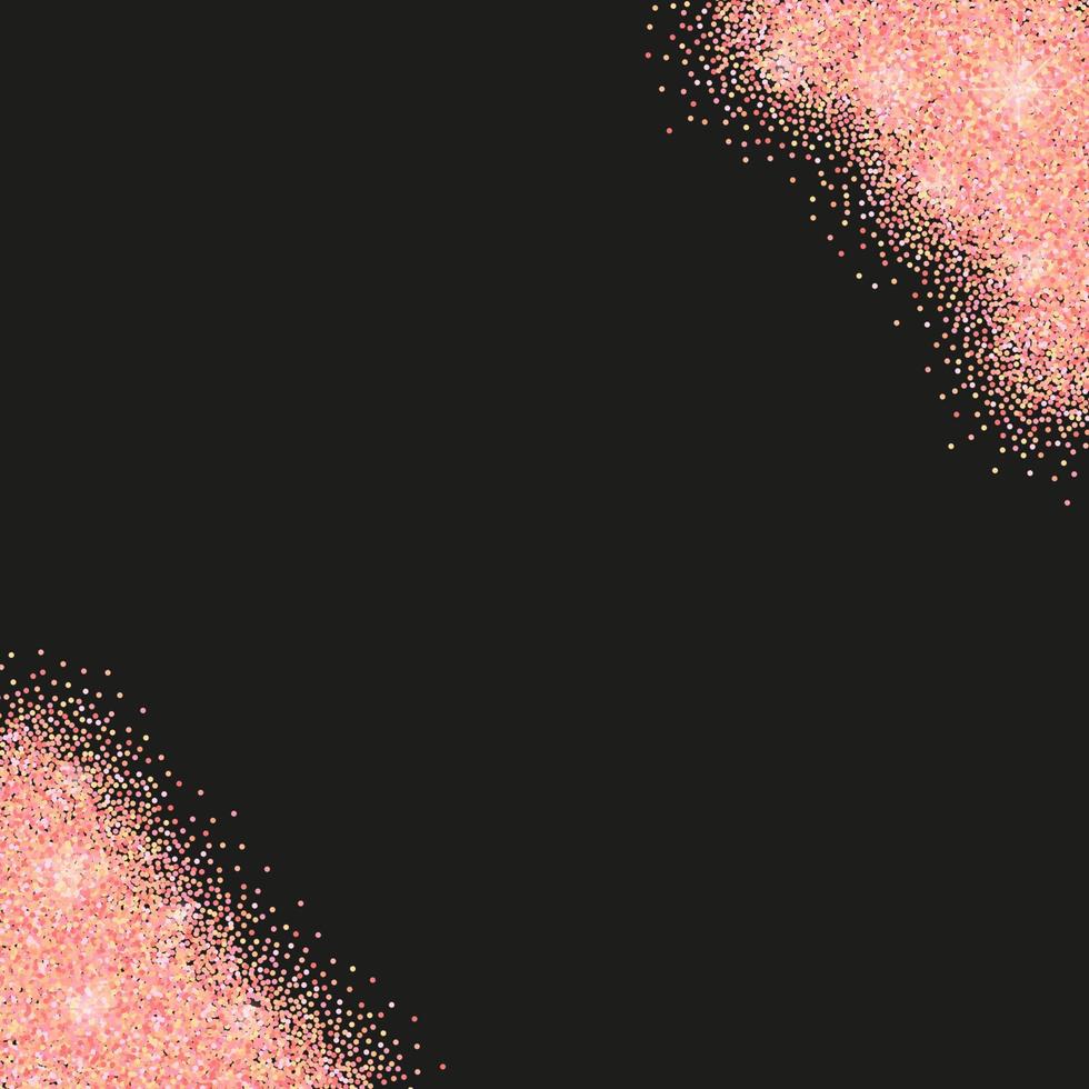 Black background with rose gold glitter sparkles or confetti and space for text. vector