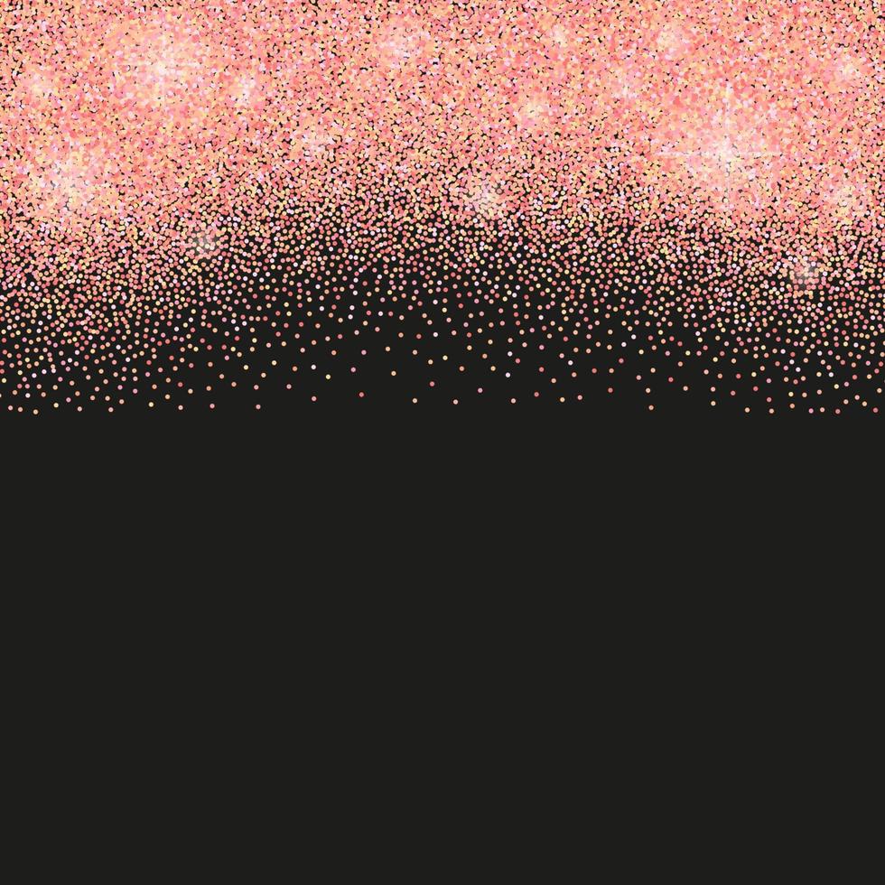 Black background with rose gold glitter sparkles or confetti and space for text. vector