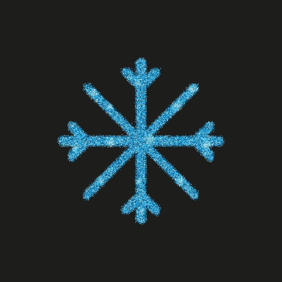 Azure glitter snowflake isolated on black background. vector