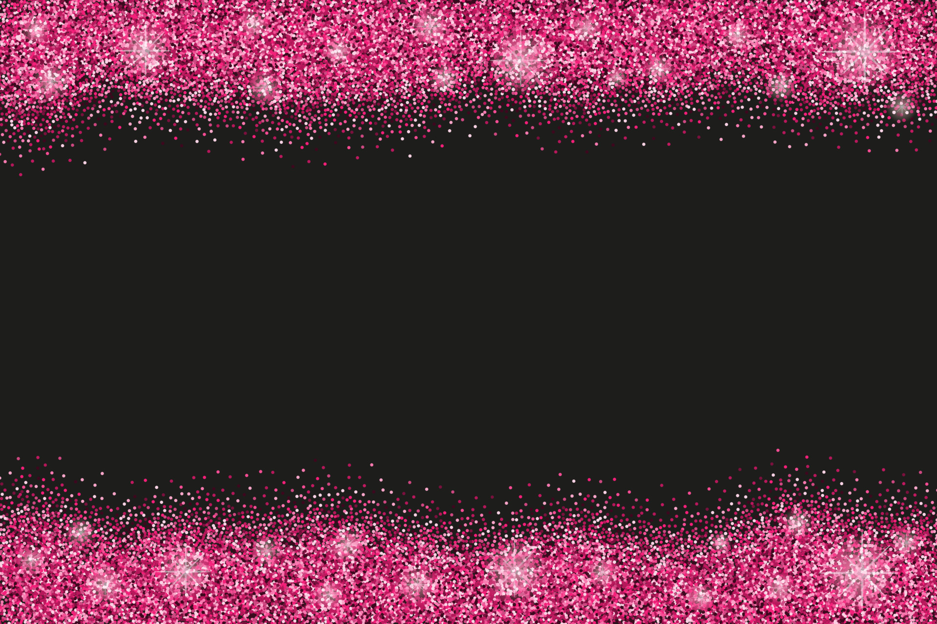 Black horizontal background with pink glitter sparkles or confetti and