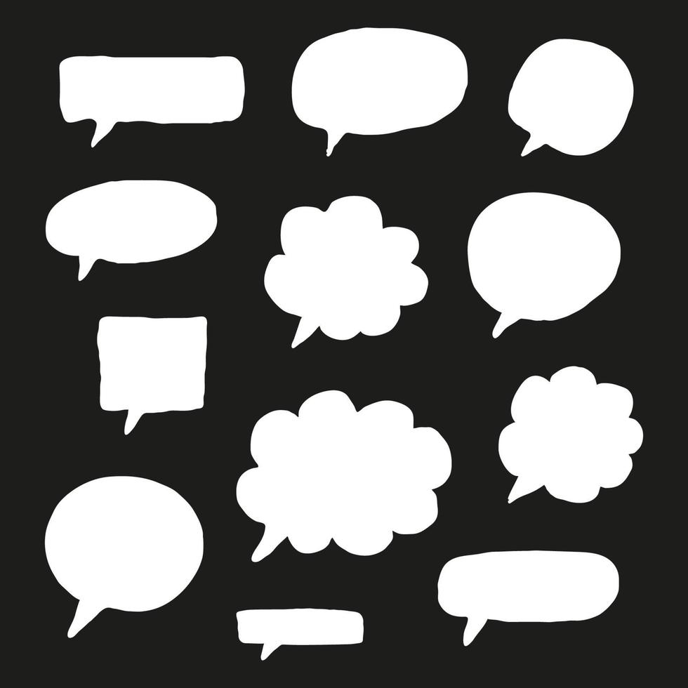 Set of hand drawn sketched speech bubbles isolated on black background. vector