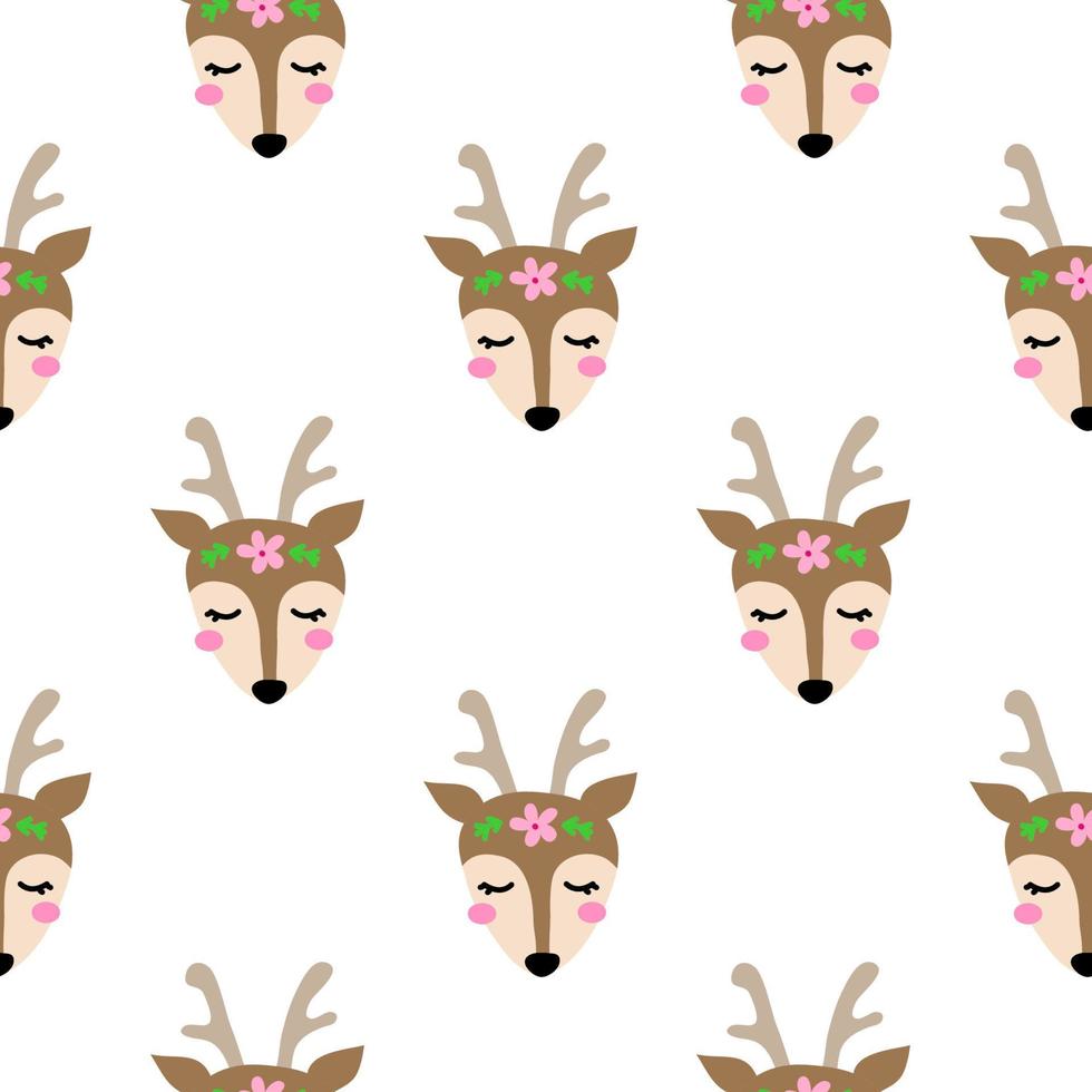 Seamless pattern with doodle colorful deer faces. vector