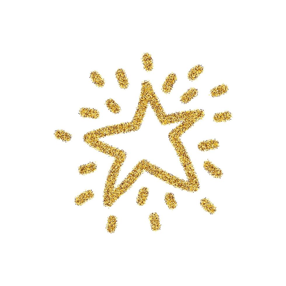 Golden glitter star with sunburst isolated on white background. vector