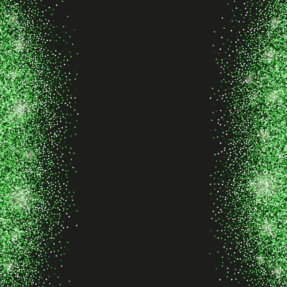 Black background with emerald green glitter sparkles or confetti and space for text. vector