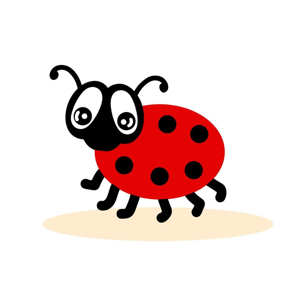 Hand drawn walking ladybug insect in cartoon style. vector