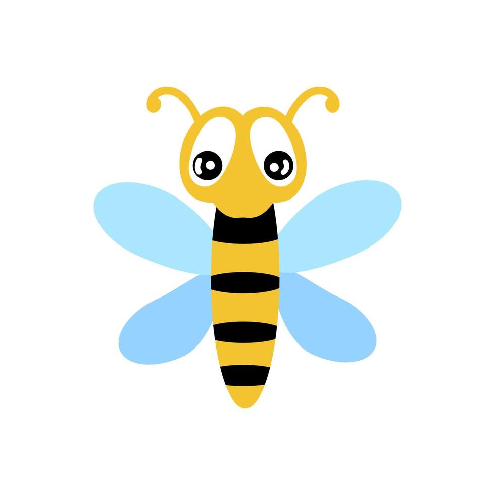 Hand drawn flying wasp insect in cartoon style. vector