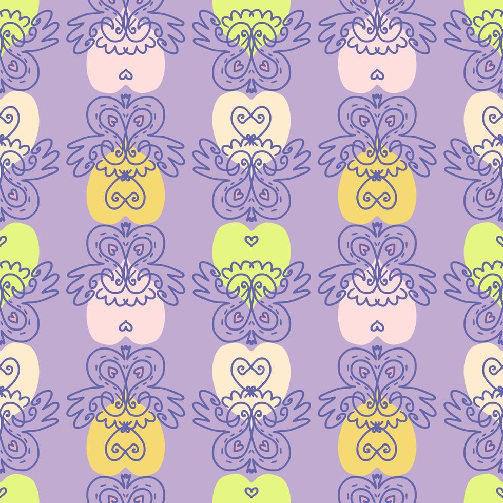 Hand drawn seamless pattern with pansy flowers in 1960 style. vector