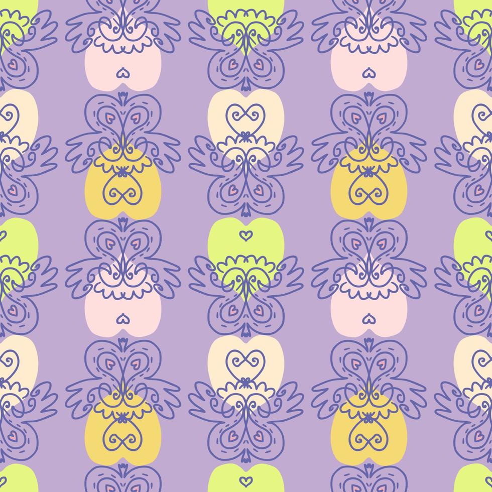 Hand drawn seamless pattern with pansy flowers in 1960 style. vector