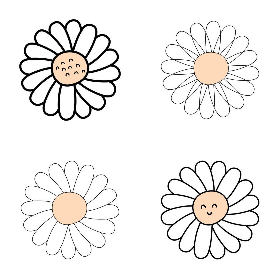 Hand drawn daisies flowers collection in doodle style. vector