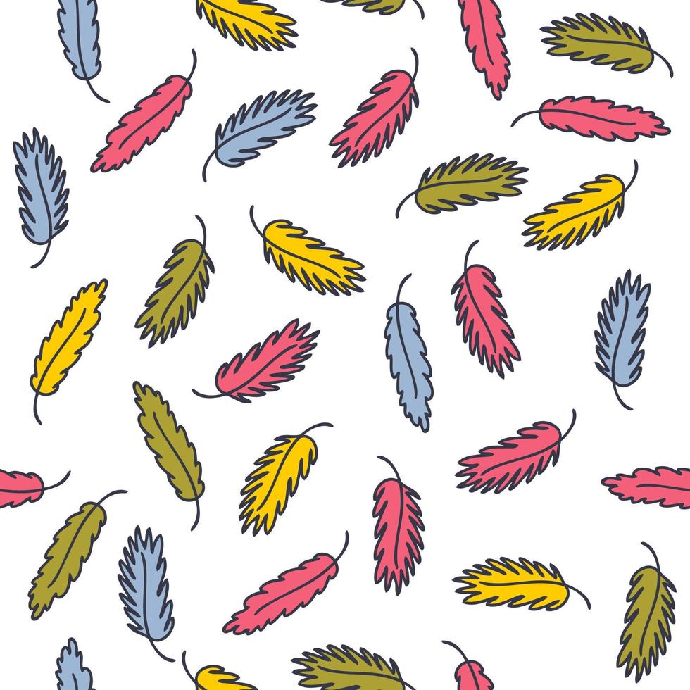 Vintage seamless pattern with doodle feathers. vector