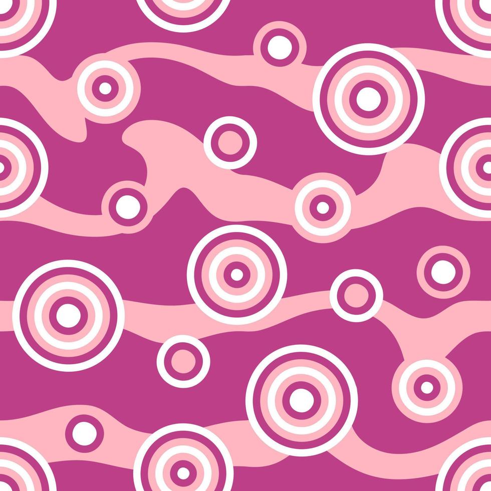 Wavy swirl 1970s style seamless pattern in pink colors. vector