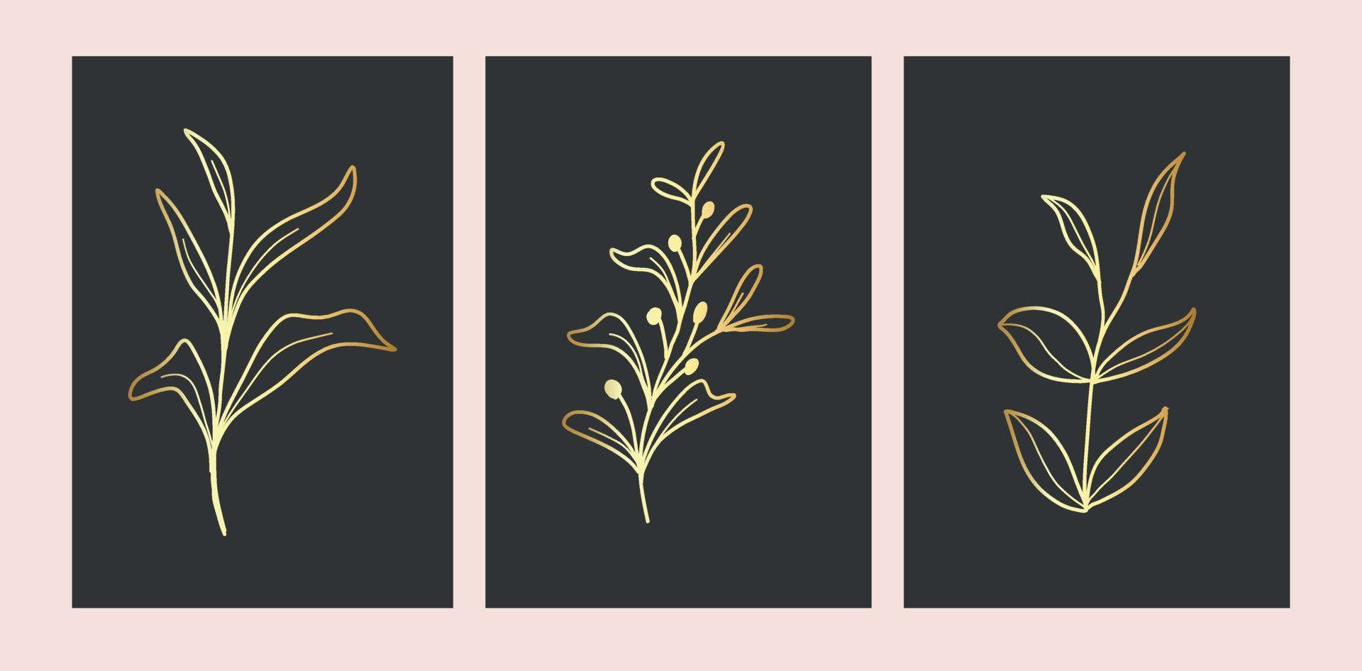 Set of tropical gold leaves vector