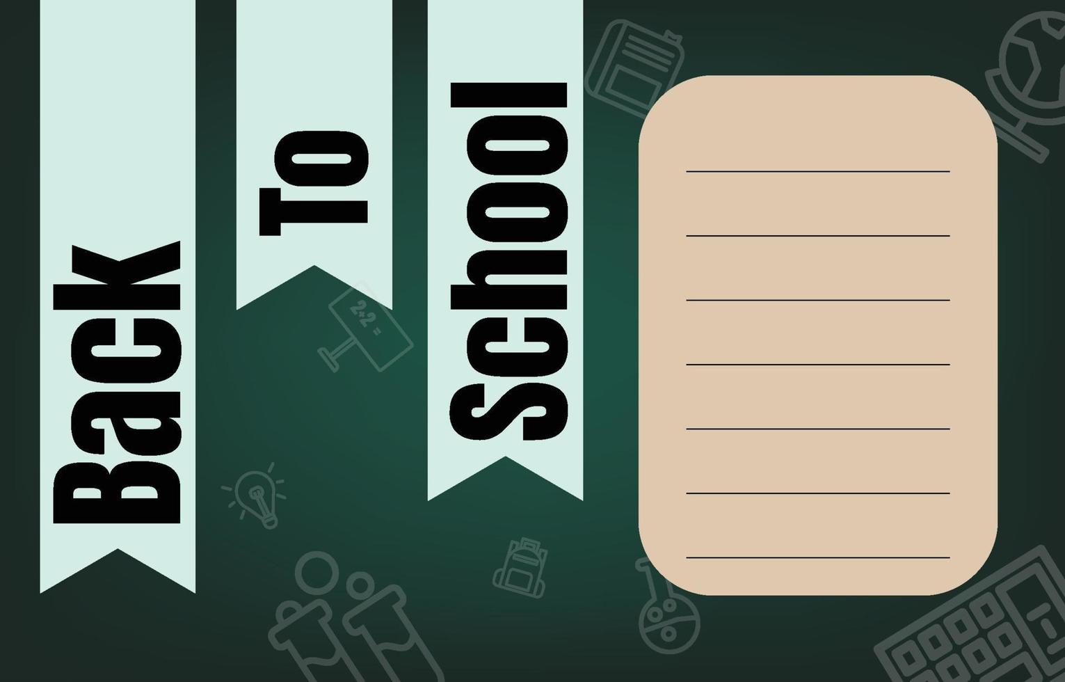 Back to school banner. Decorated with white education icons and blank striped paper. on the dark background of the blackboard. vector illustration concept school and students
