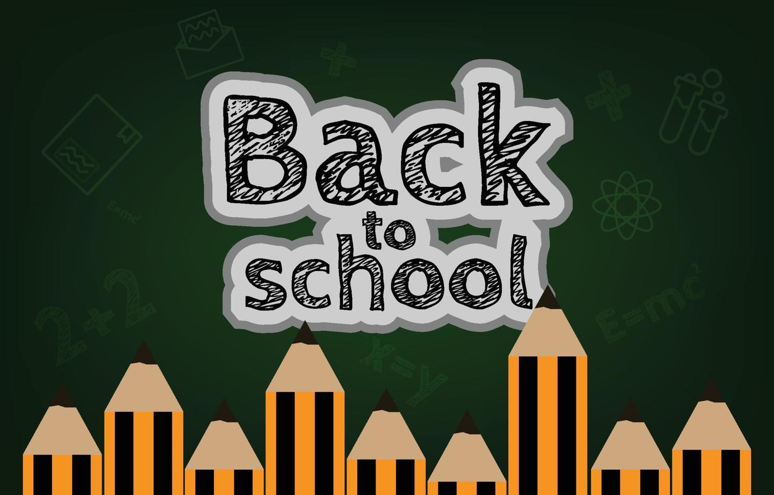 Back to school banner. Decorated with white education icons. on the dark background of the blackboard. vector illustration concept school and students