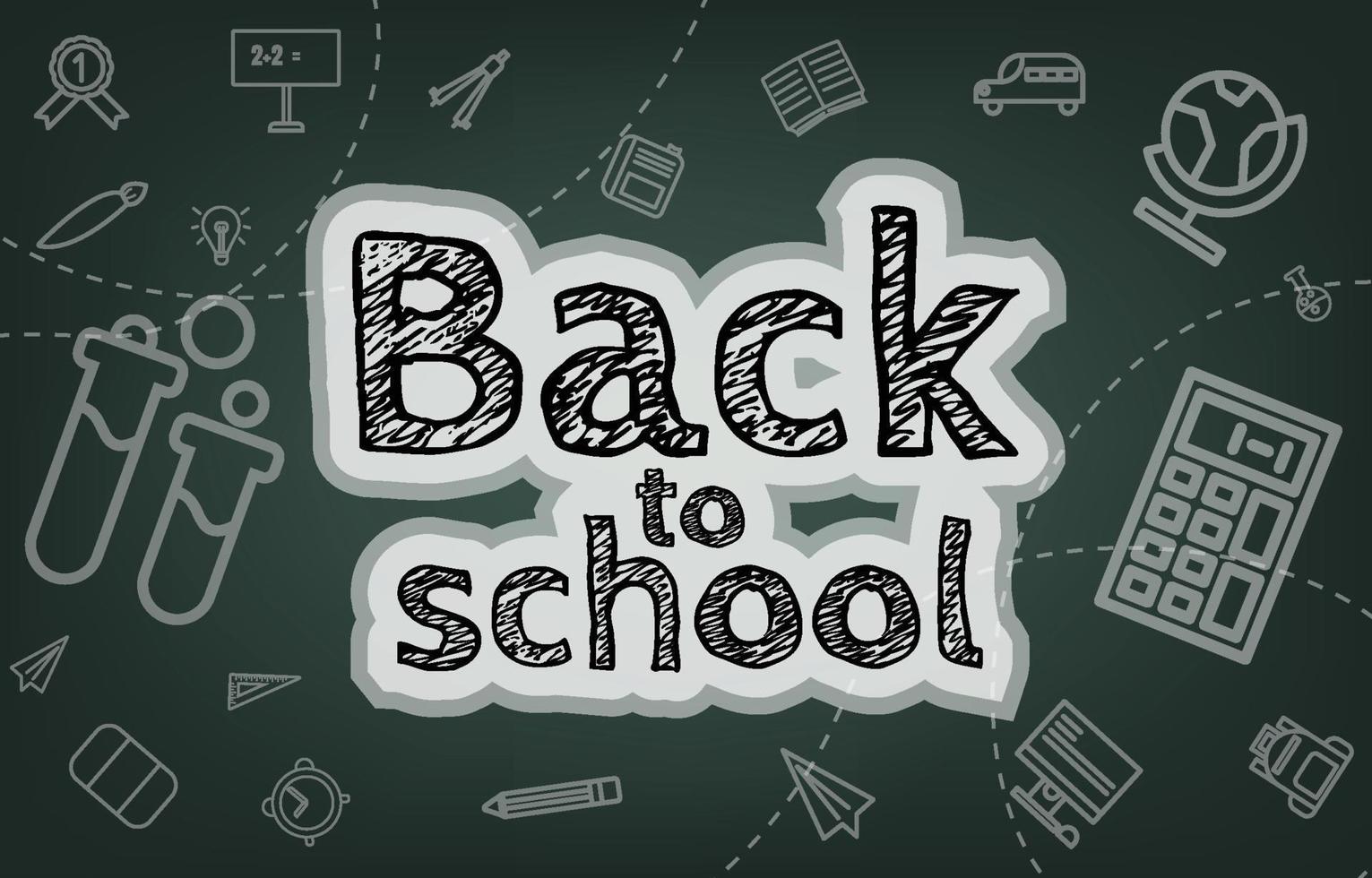 Back to school banner. Decorated with white education icons. on the dark background of the blackboard. vector illustration concept school and students