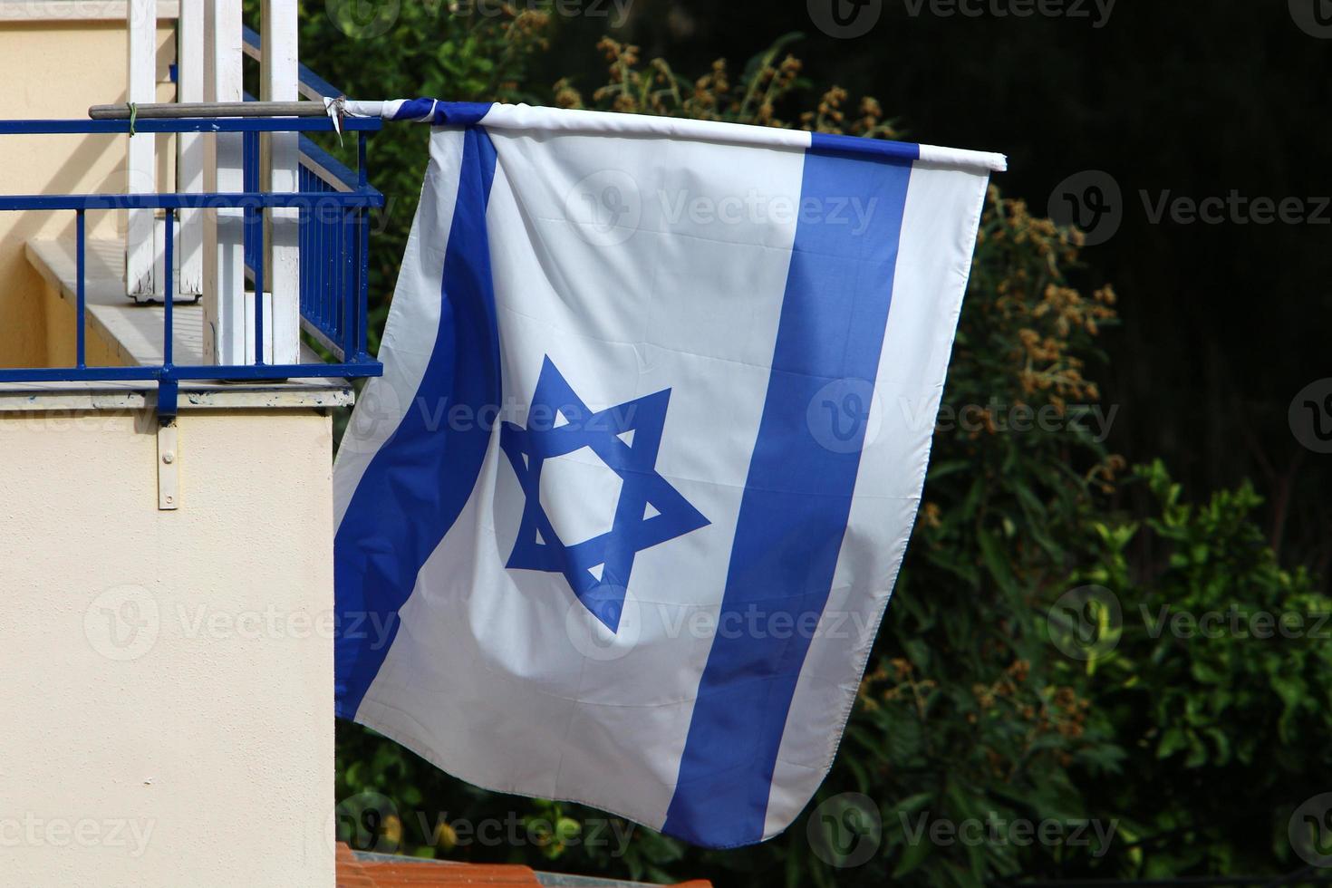 Israeli blue and white flag with the Star of David photo