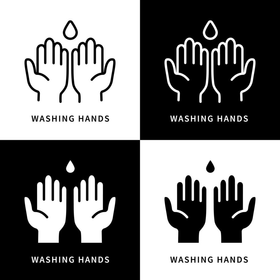 Washing Hands With Water Icon Symbol Illustration. Prevention Virus Logo. Hand Gesture Design Vector Icons Set