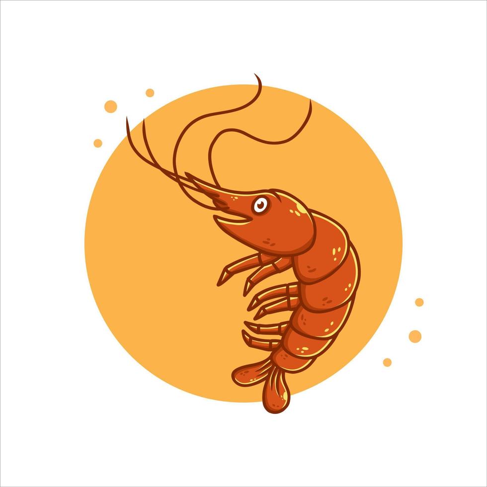 ilustración vectorial de dibujos animados de camarones. logo de mascota de mariscos. elemento de carácter de icono de símbolo de animal de océano vector