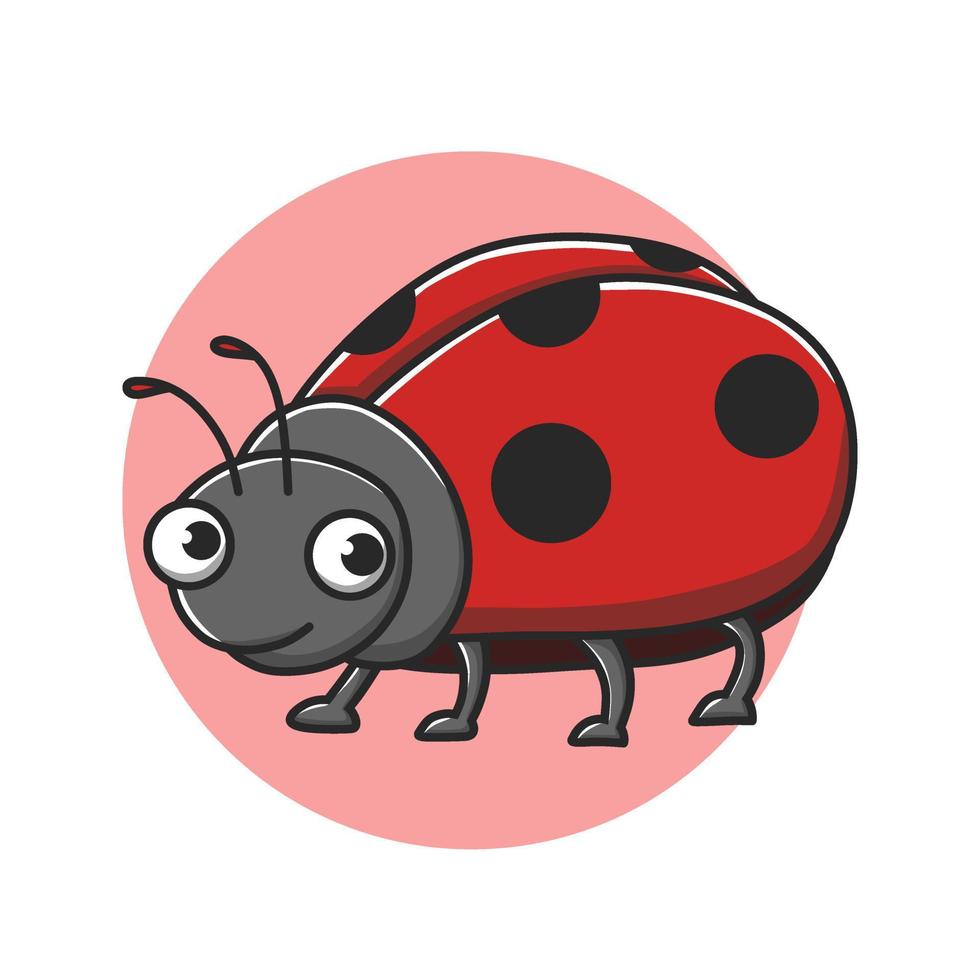 Beetle Icon Kids Drawing Cartoon. Bug Insect Mascot Vector Illustration. Ladybug Animal Cute Character