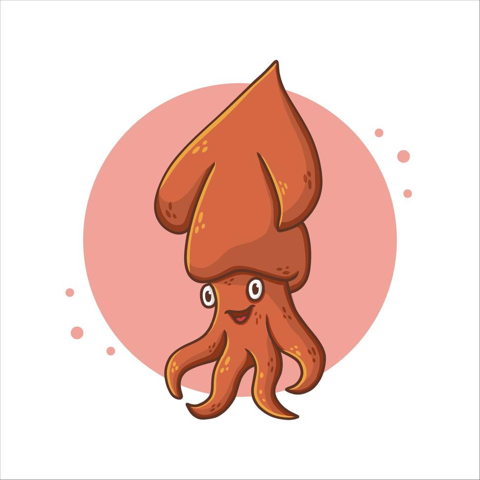 Squid Cartoon Vector Illustration. Seafood Mascot Logo. Ocean Animal Symbol Icon Character Element. Jellyfish Wildlife Marine Drawing Template